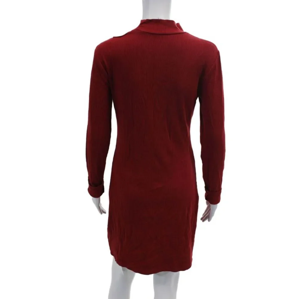 Urban Outfitters Womens Long Sleeve Cut Out Ribbed Mini Dress Red Size Large